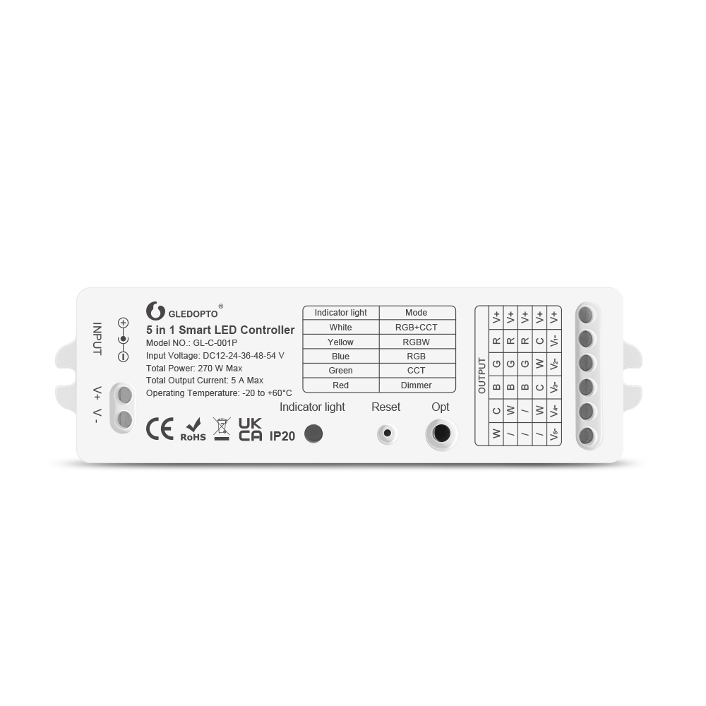 Zigbee 5 In 1 Smart LED Light Controller Support Amazon Alexa Voice Control Smart APP Control RF Remote Control For Single Color, CCT, RGB, RGBW, RGB+CCT LED Light Strips